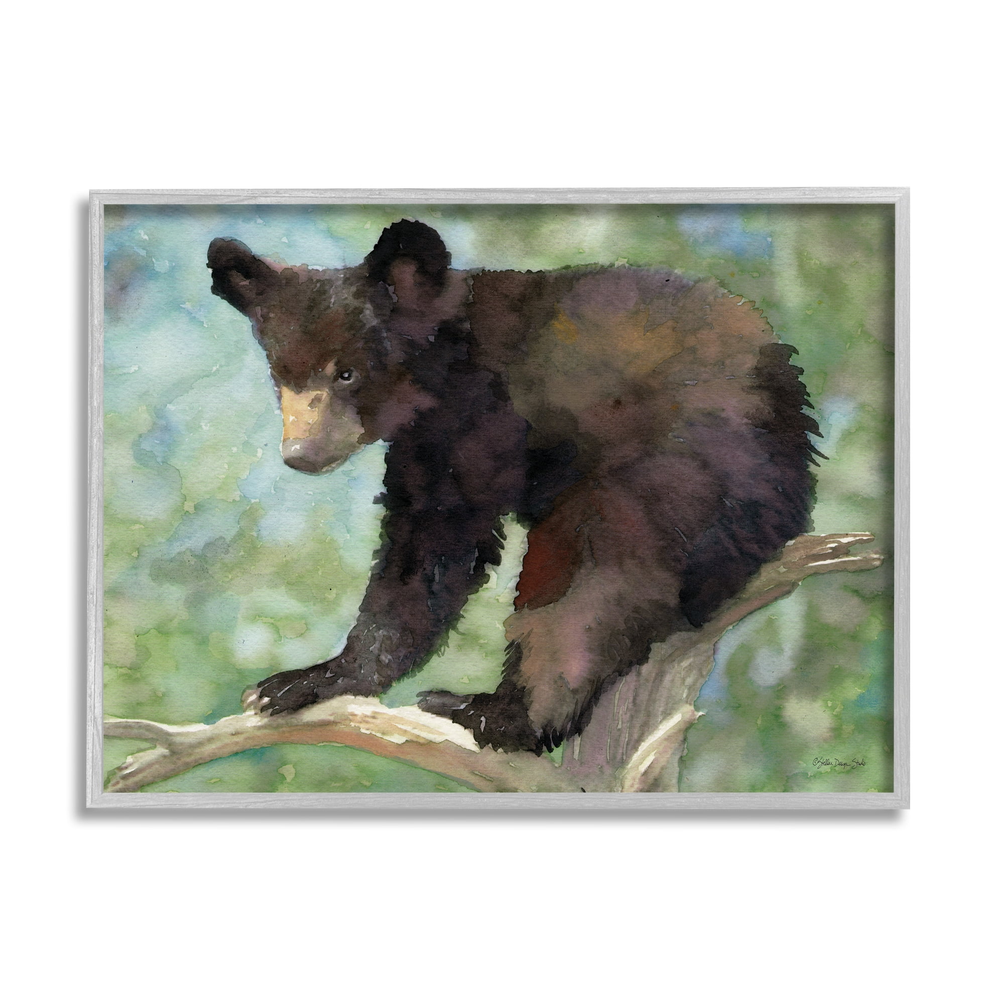 Stupell Bear Cub Forest Tree Wildlife Animals & Insects Painting Gray Framed Art Print Wall Art