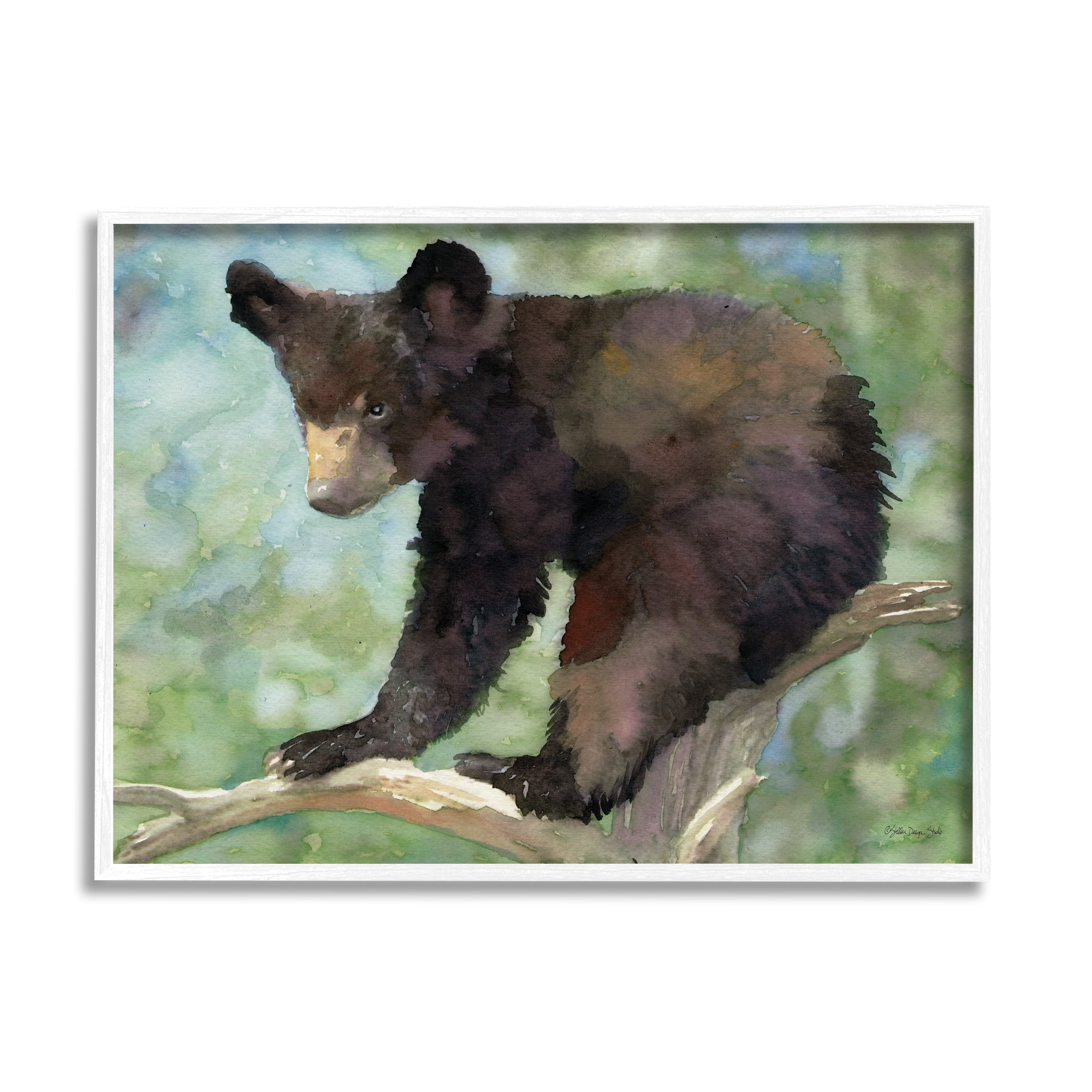 Stupell Bear Cub Forest Tree Wildlife Animals & Insects Painting White Framed Art Print Wall Art