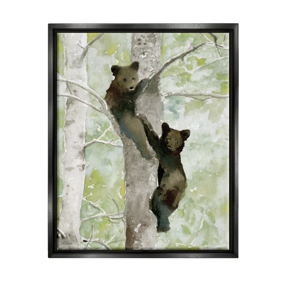 Stupell Bear Cubs Climbing Tree Nature Animals & Insects Painting Black Floater Framed Art Print Wall Art