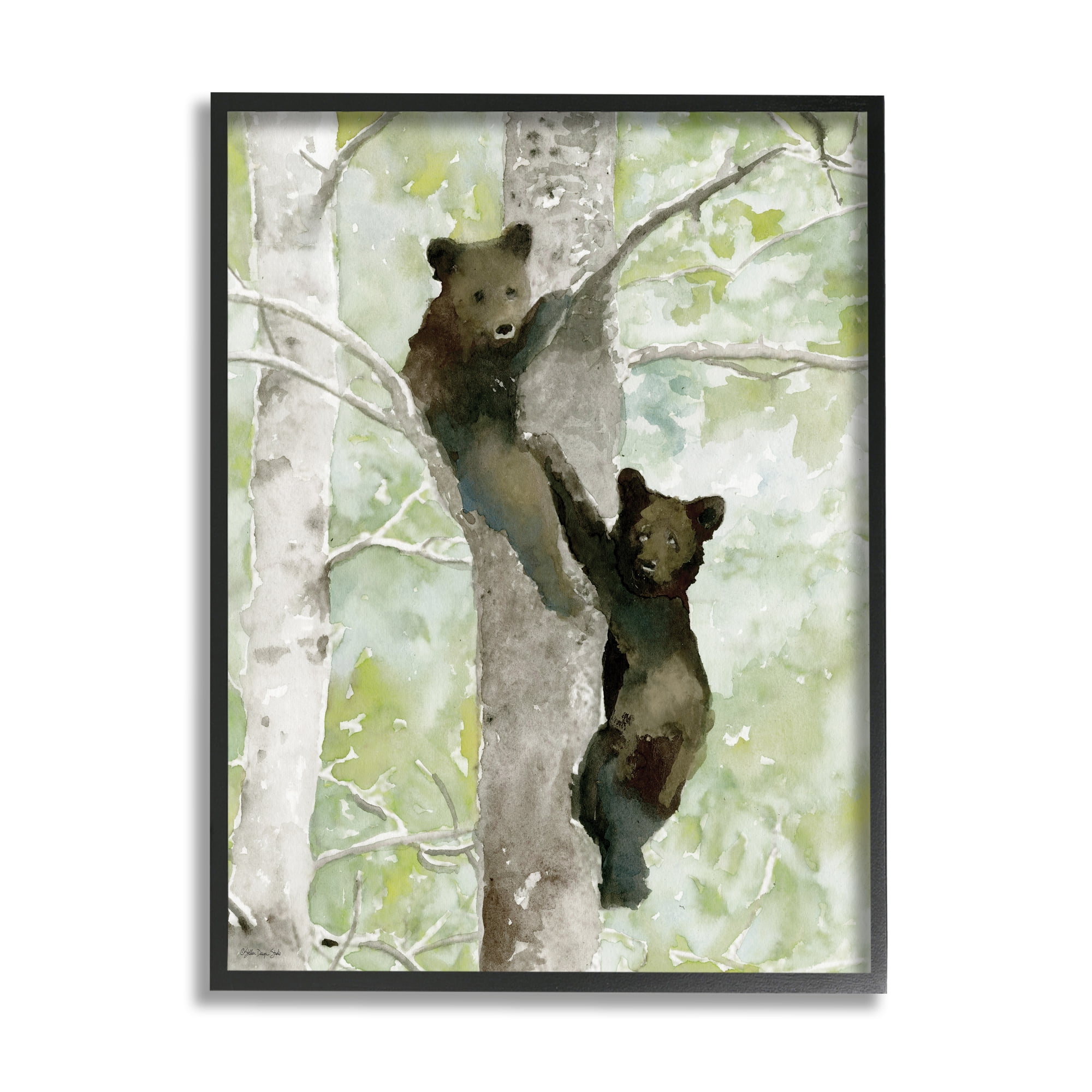 Stupell Bear Cubs Climbing Tree Nature Animals & Insects Painting Black Framed Art Print Wall Art