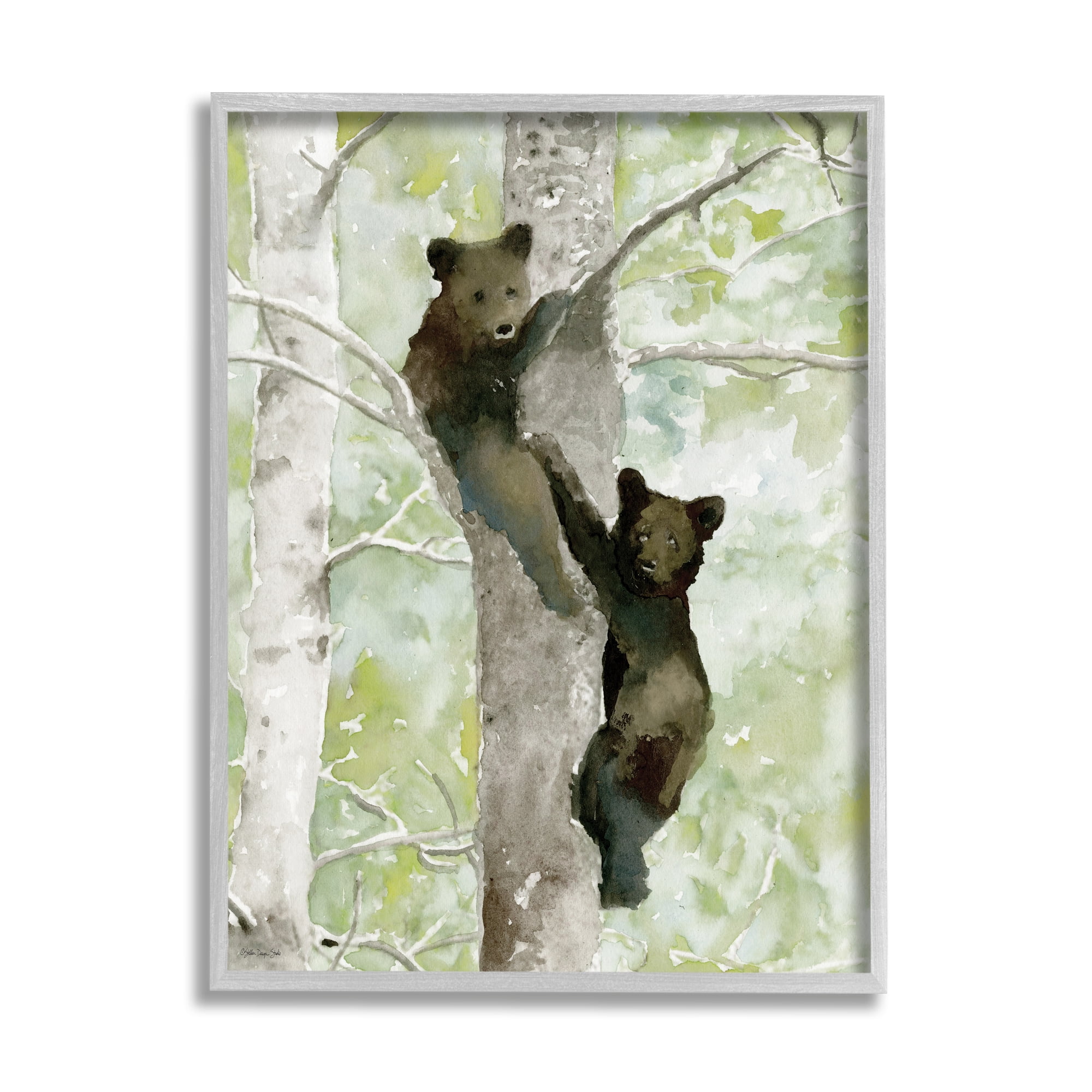 Stupell Bear Cubs Climbing Tree Nature Animals & Insects Painting Gray Framed Art Print Wall Art