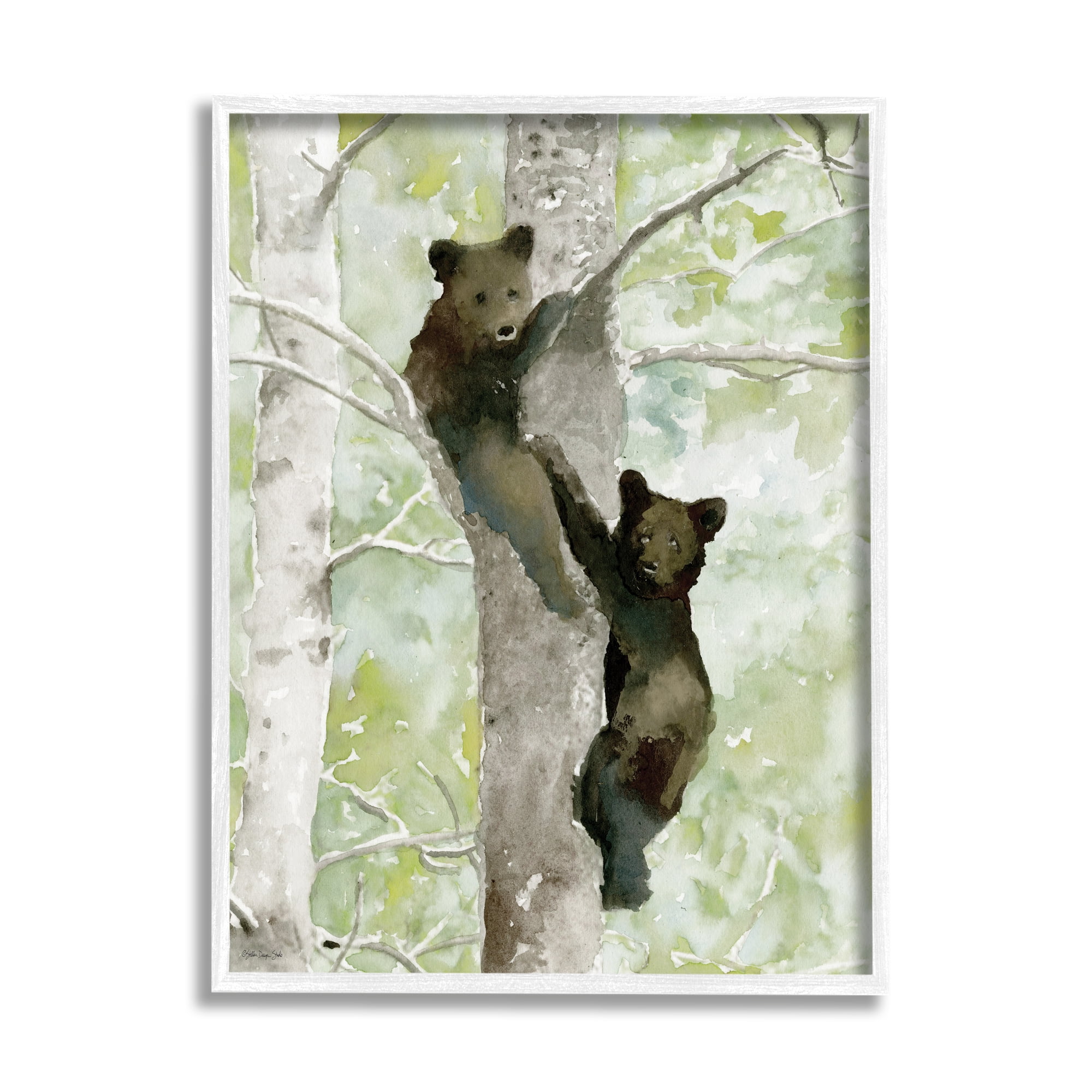 Stupell Bear Cubs Climbing Tree Nature Animals & Insects Painting White Framed Art Print Wall Art