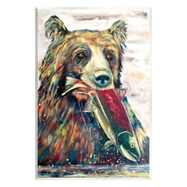 Stupell Bear & Fish Modern Wildlife Splash Animals & Insects Painting Wall Plaque Unframed Art Print Wall Art