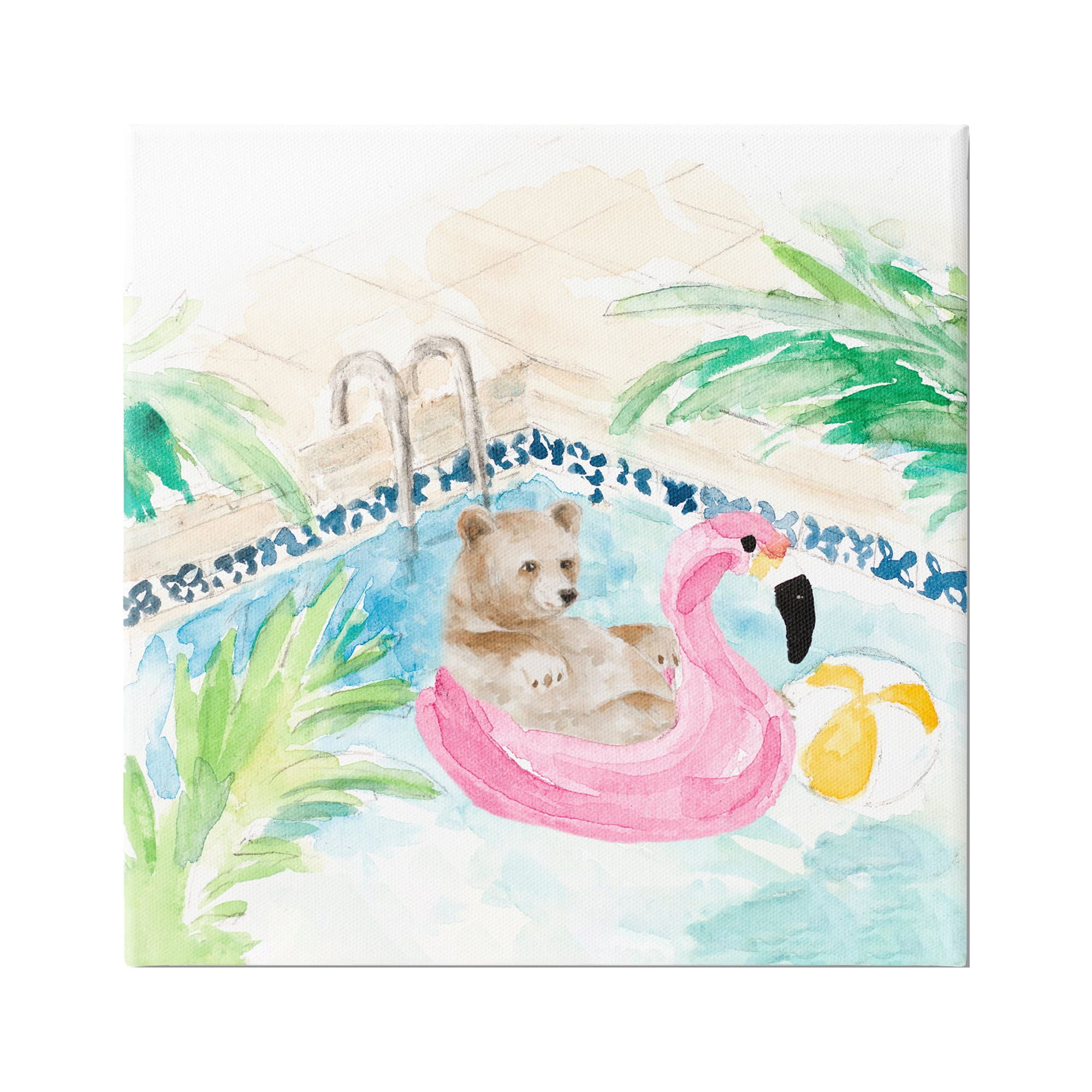 Stupell Bear Floating Summer Pool Lounging Landscape Painting Gallery Wrapped Canvas Print Wall Art