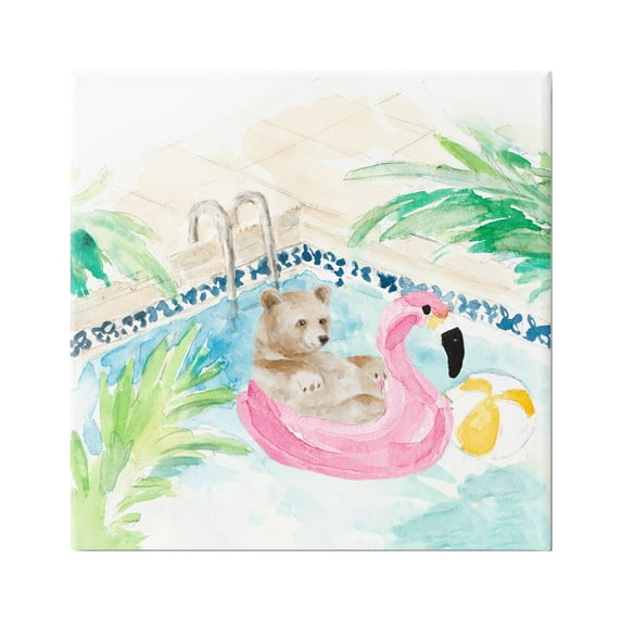 Stupell Bear Floating Summer Pool Lounging Landscape Painting Gallery Wrapped Canvas Print Wall Art