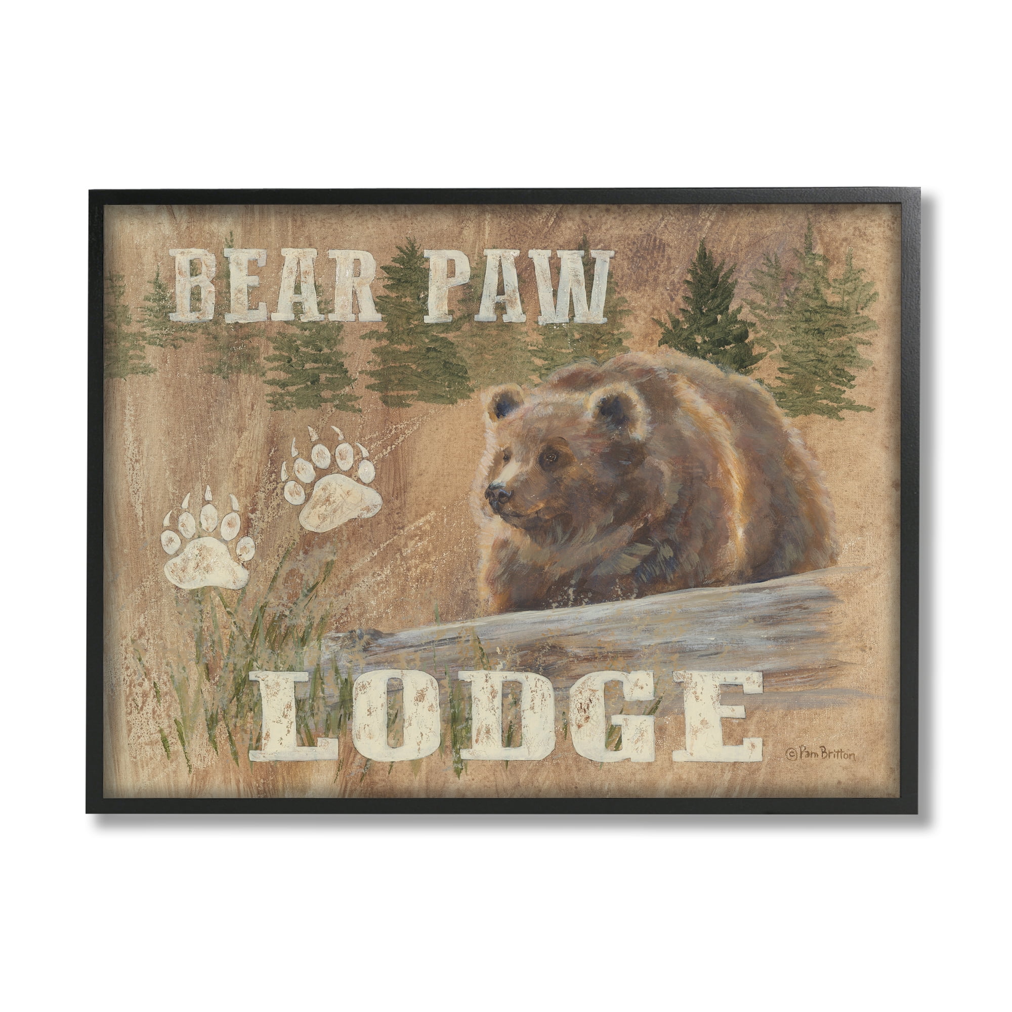 Stupell Bear Paw Lodge Cabin Paw Shapes Animals & Insects Painting Black Framed Art Print Wall Art