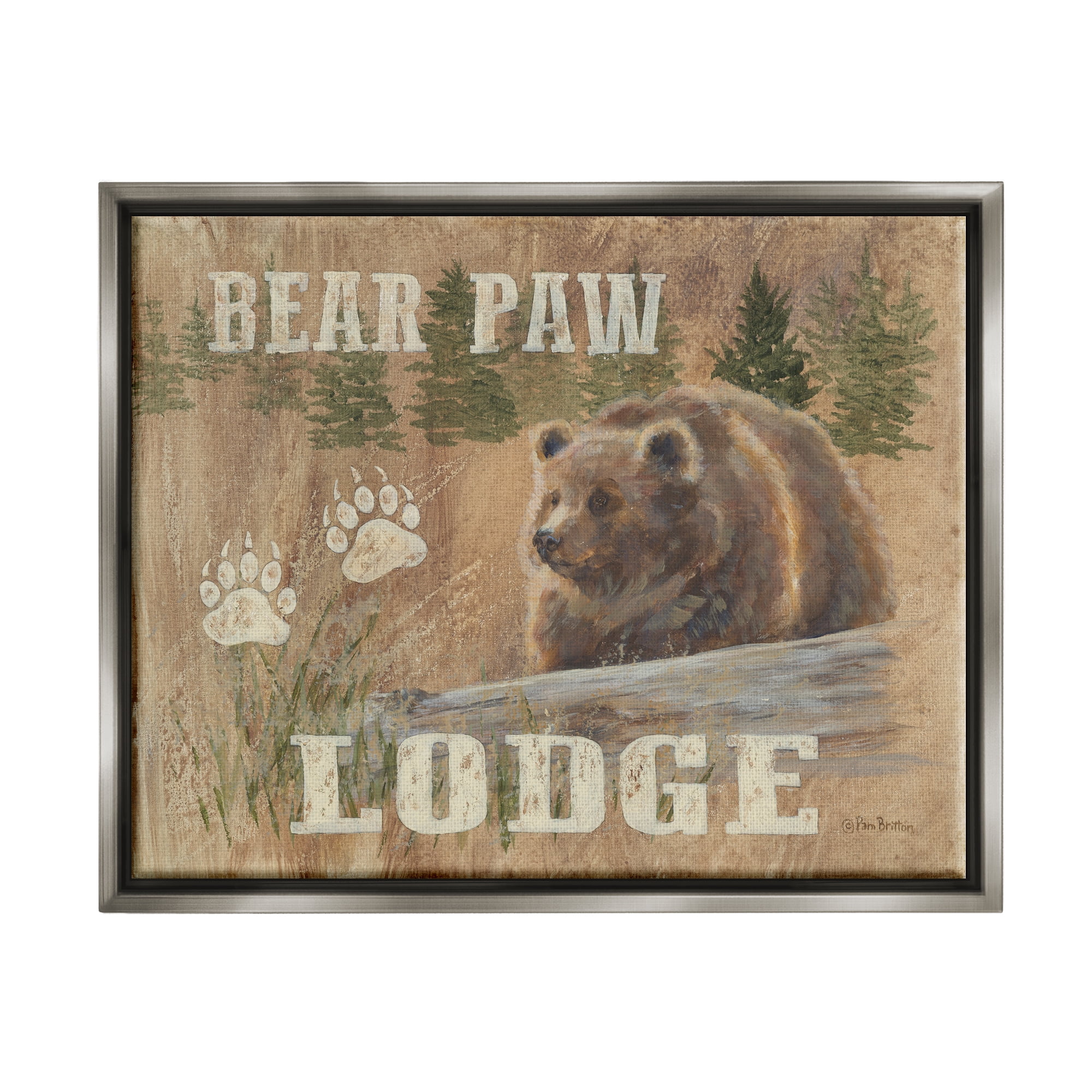 Stupell Bear Paw Lodge Cabin Paw Shapes Animals & Insects Painting Gray Floater Framed Art Print Wall Art