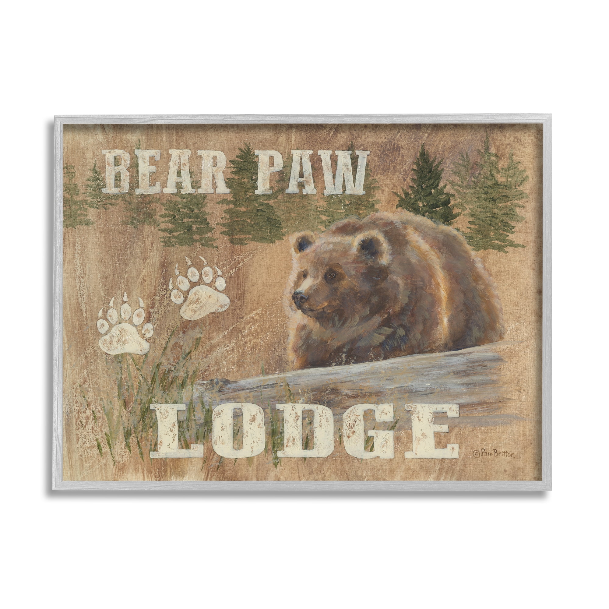 Stupell Bear Paw Lodge Cabin Paw Shapes Animals & Insects Painting Gray Framed Art Print Wall Art