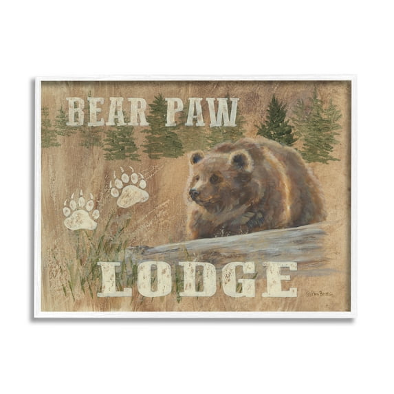 Stupell Bear Paw Lodge Cabin Paw Shapes Animals & Insects Painting White Framed Art Print Wall Art