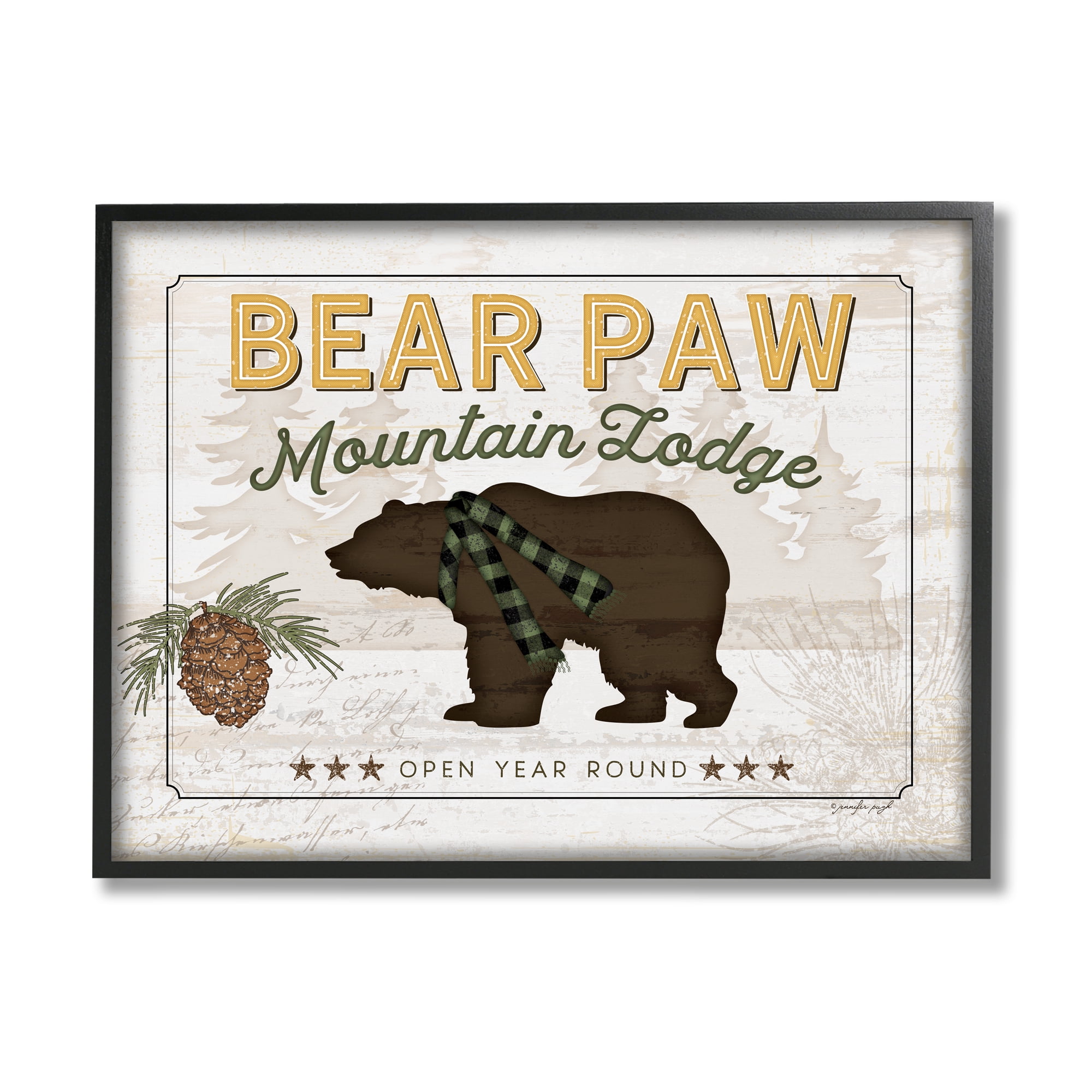 Stupell Bear Paw Mountain Lodge Cabin Animals & Insects Painting Black Framed Art Print Wall Art