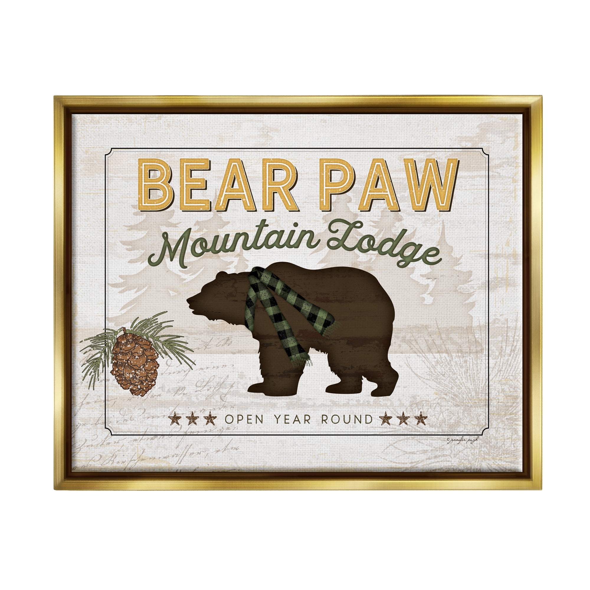 Stupell Bear Paw Mountain Lodge Cabin Animals & Insects Painting Gold Floater Framed Art Print Wall Art