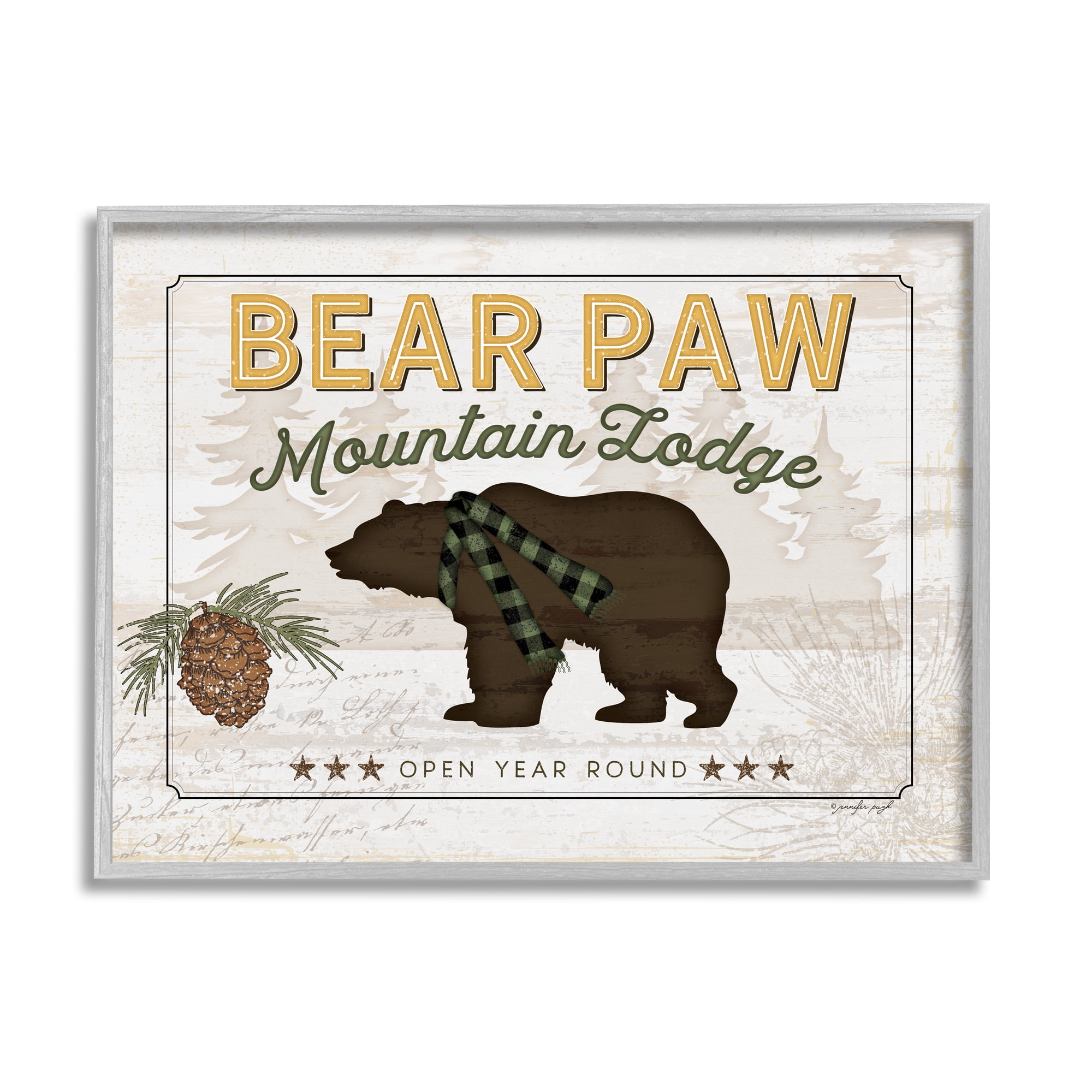 Stupell Bear Paw Mountain Lodge Cabin Animals & Insects Painting Gray Framed Art Print Wall Art