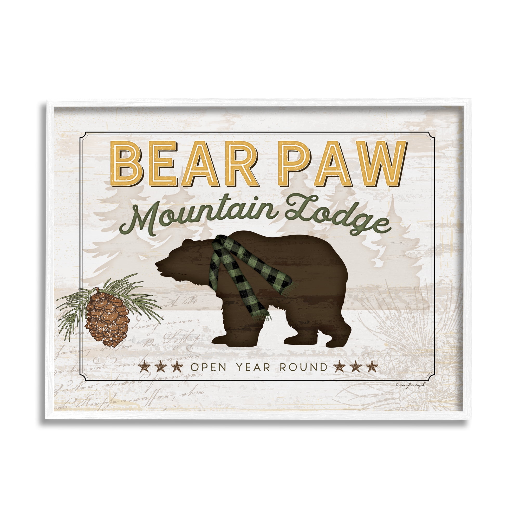 Stupell Bear Paw Mountain Lodge Cabin Animals & Insects Painting White Framed Art Print Wall Art