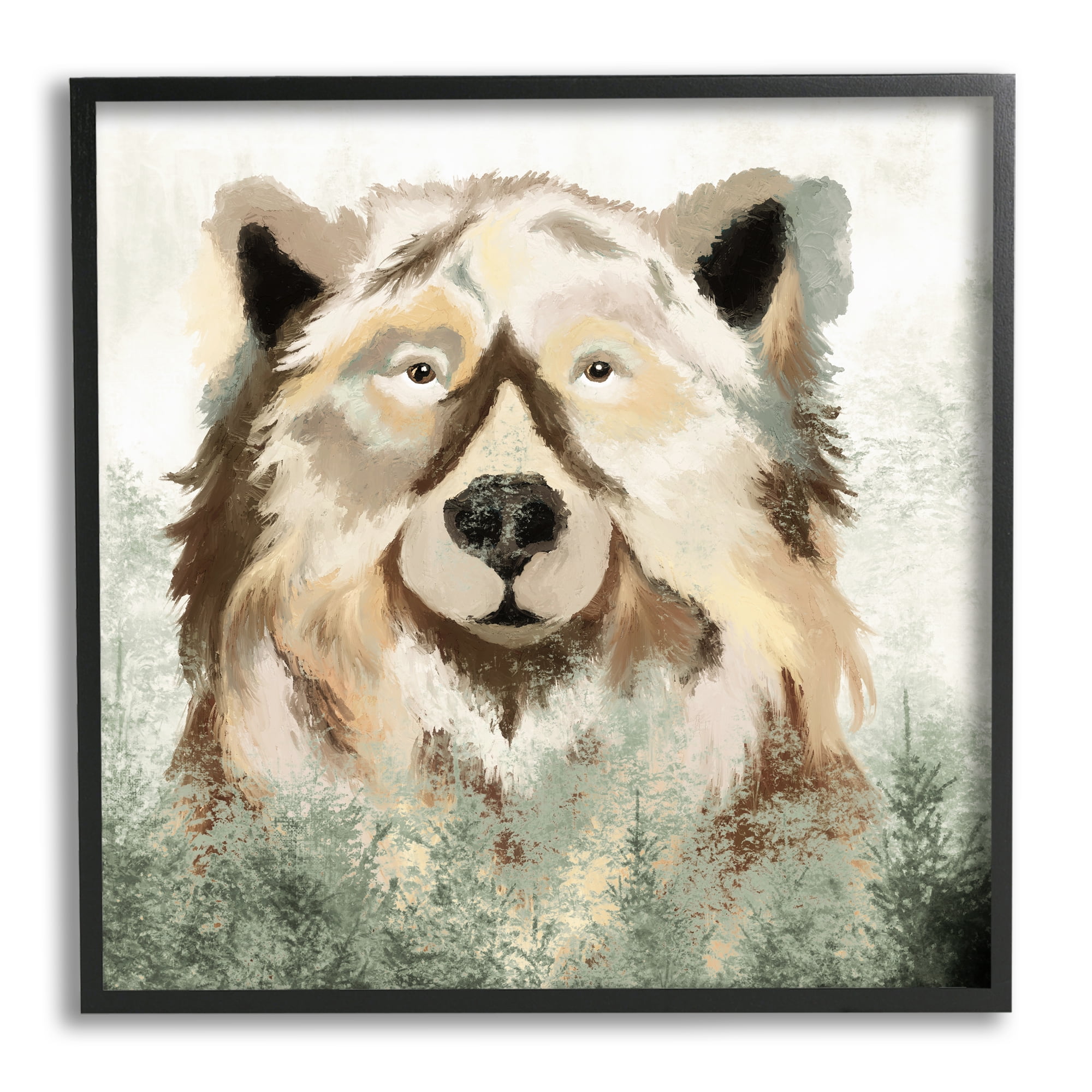 Stupell Bear Wildlife Nature Forest Trees Animals & Insects Painting Black Framed Art Print Wall Art