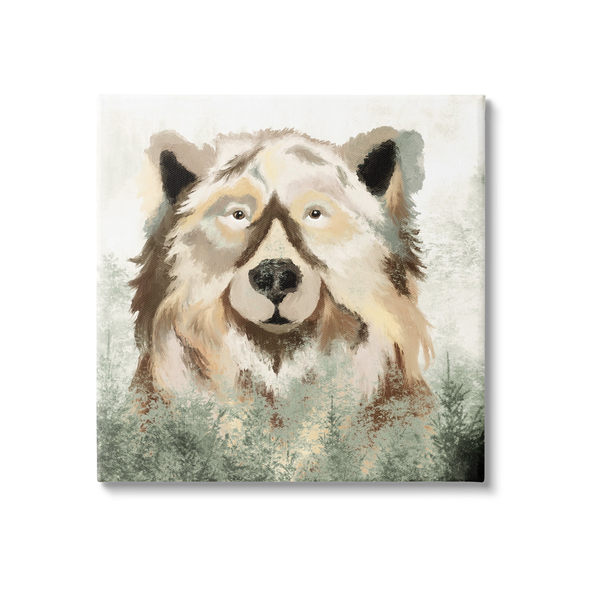 Stupell Bear Wildlife Nature Forest Trees Animals & Insects Painting Gallery Wrapped Canvas Print Wall Art