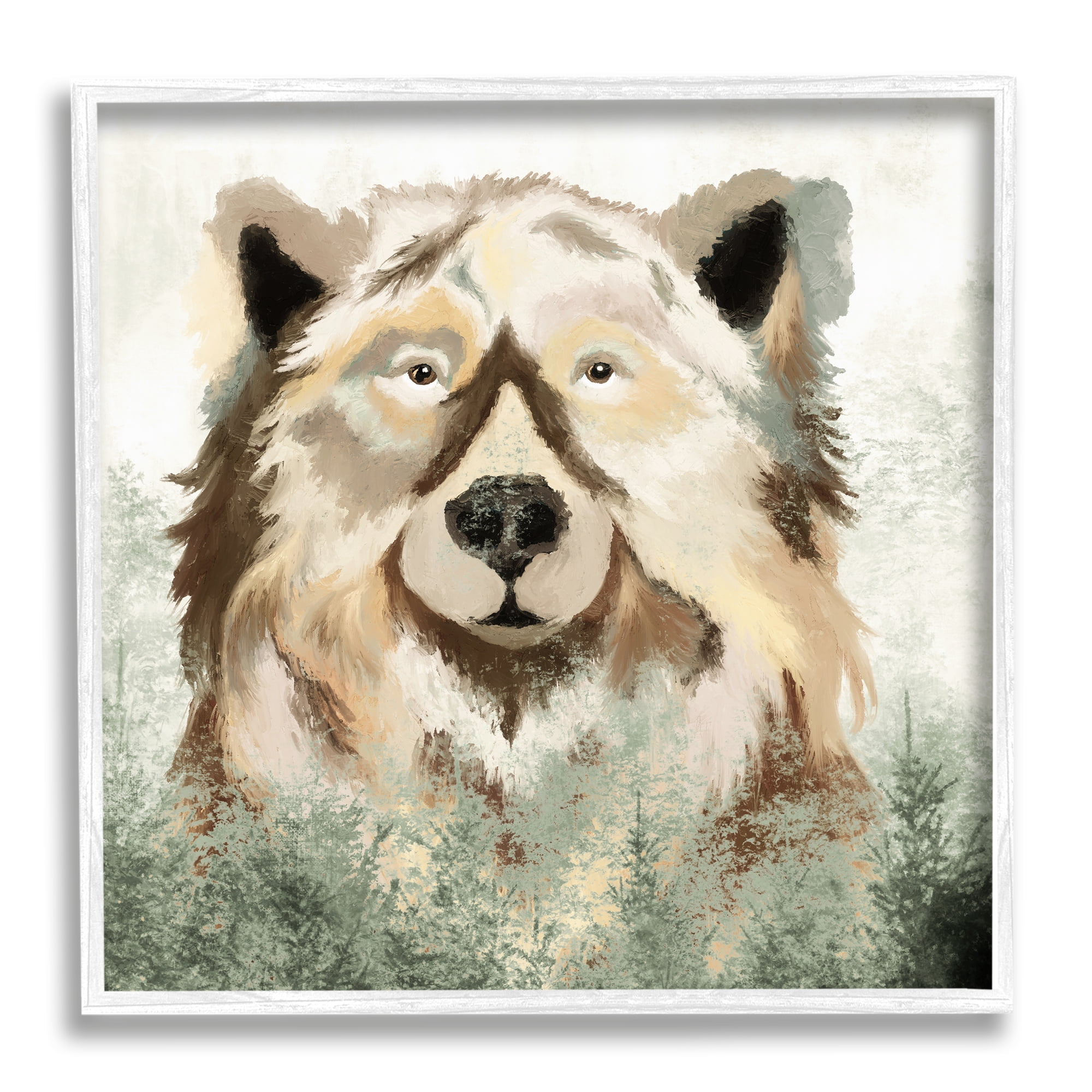 Stupell Bear Wildlife Nature Forest Trees Animals & Insects Painting White Framed Art Print Wall Art