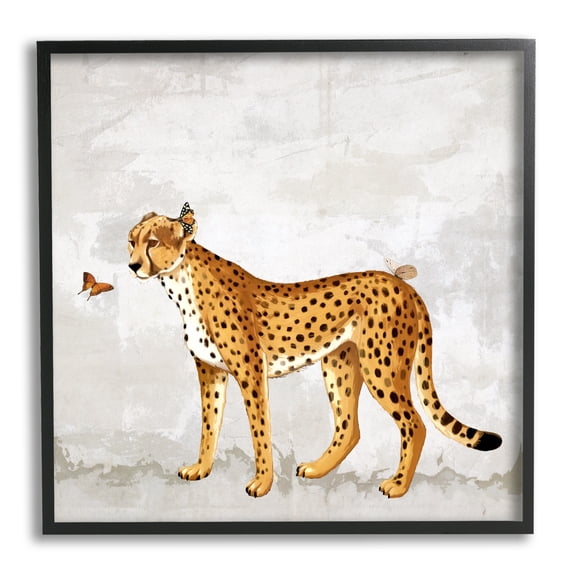 Stupell Beast & Butterfly Leopard Wildlife Animals & Insects Painting Black Framed Art Print Wall Art