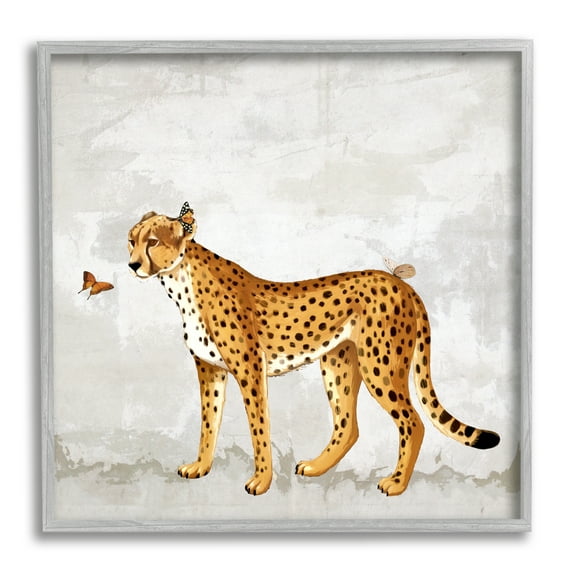 Stupell Beast & Butterfly Leopard Wildlife Animals & Insects Painting Gray Framed Art Print Wall Art