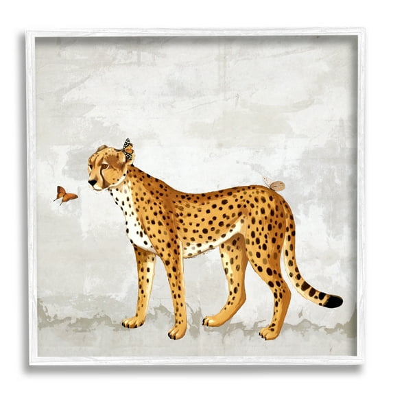 Stupell Beast & Butterfly Leopard Wildlife Animals & Insects Painting White Framed Art Print Wall Art