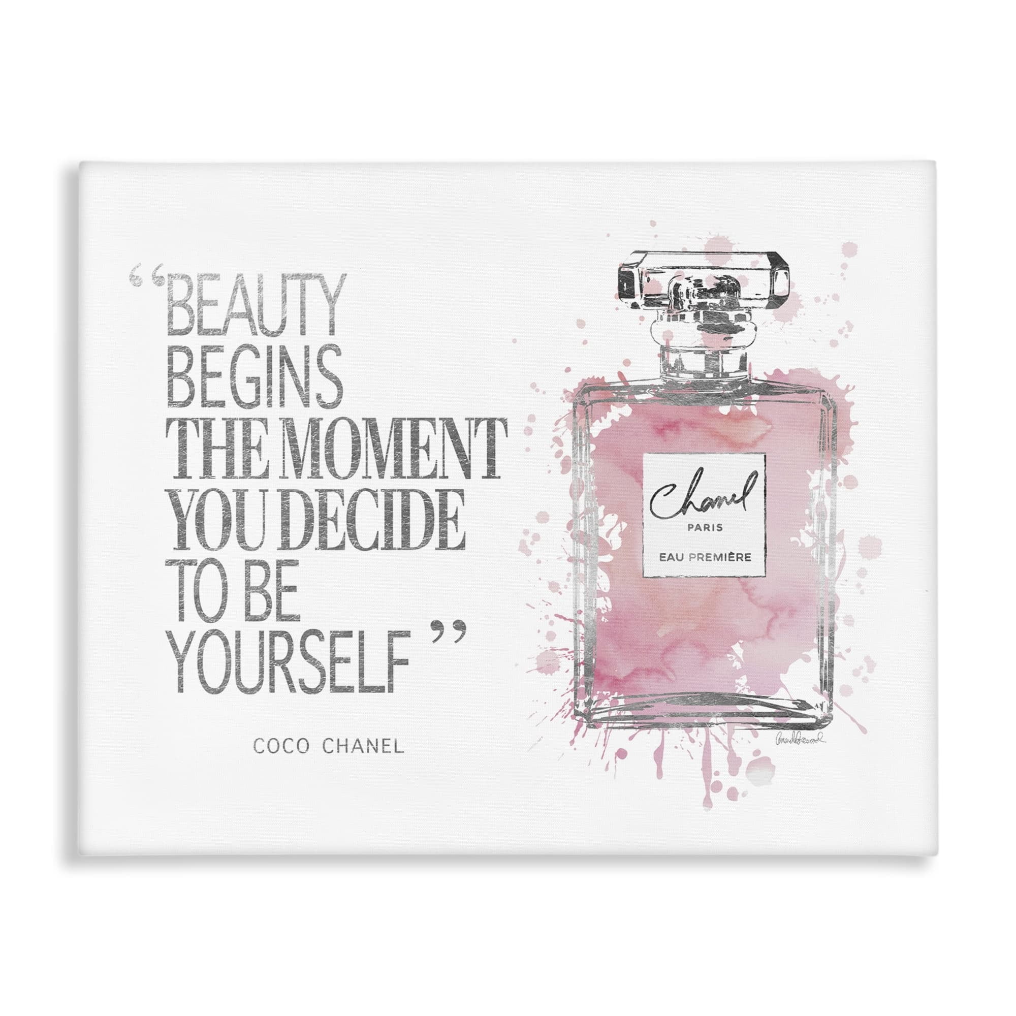 Beauty Begins Quote Pink Perfume Canvas Wall Art
