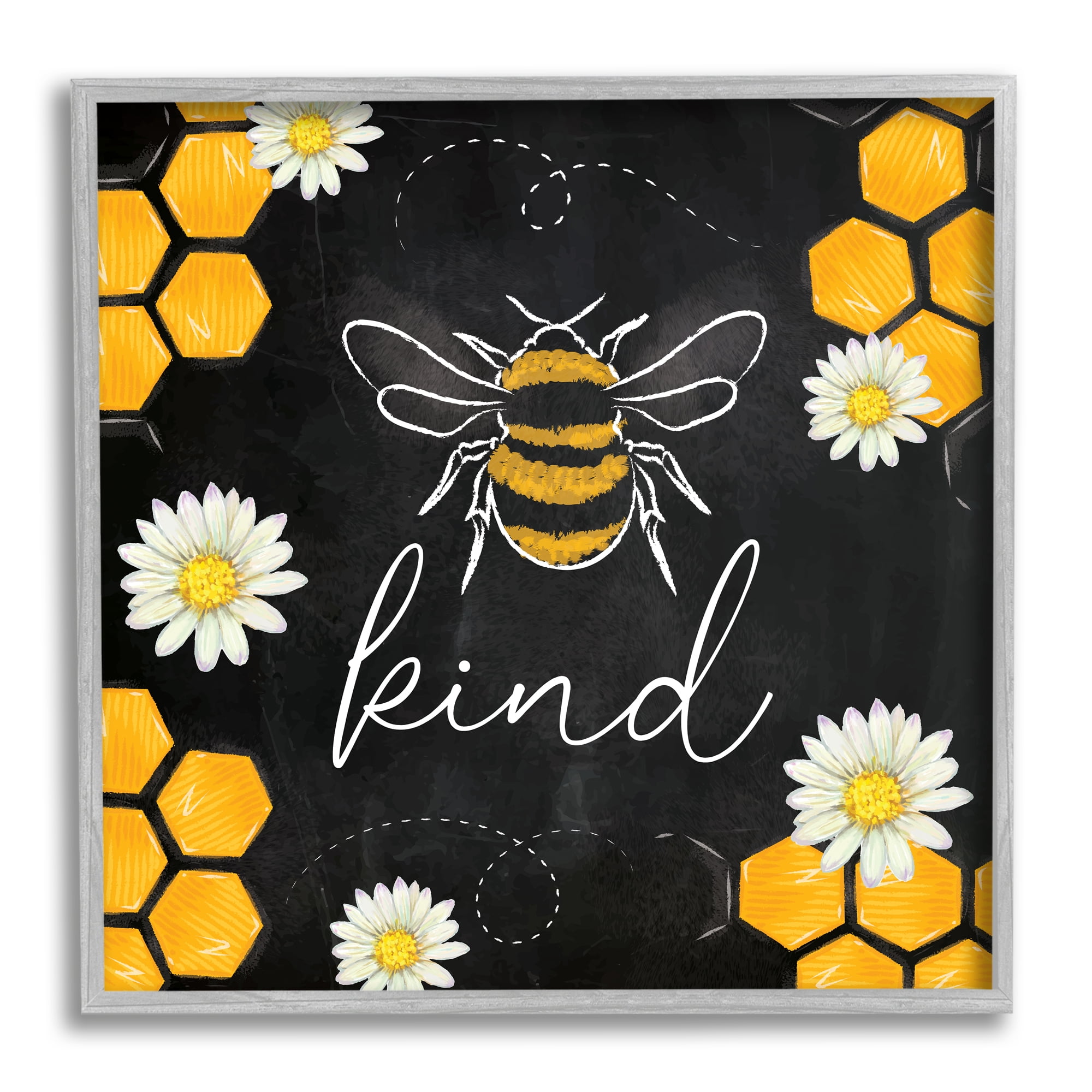 Stupell Bee Kind Honeycomb Pattern Animals & Insects Painting Gray Framed Art Print Wall Art