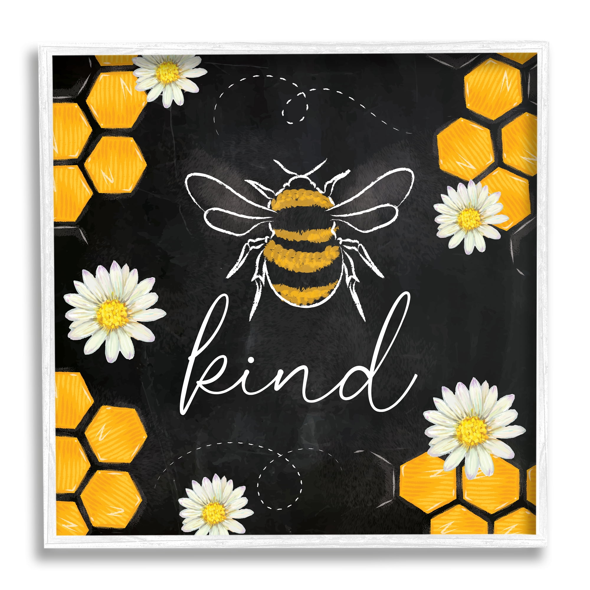 Stupell Bee Kind Honeycomb Pattern Animals & Insects Painting White Framed Art Print Wall Art