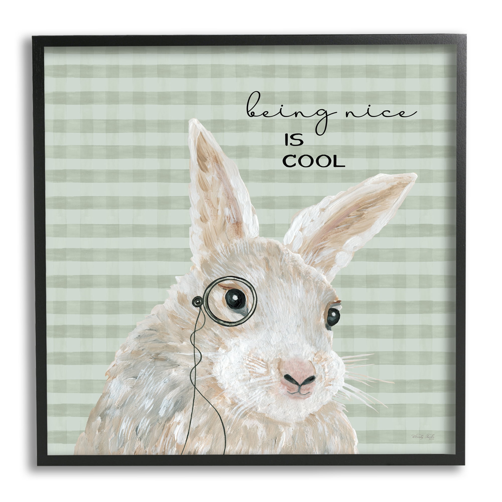 Stupell Being Nice Is Cool Gingham Bunny Animals & Insects Painting Black Framed Art Print Wall Art