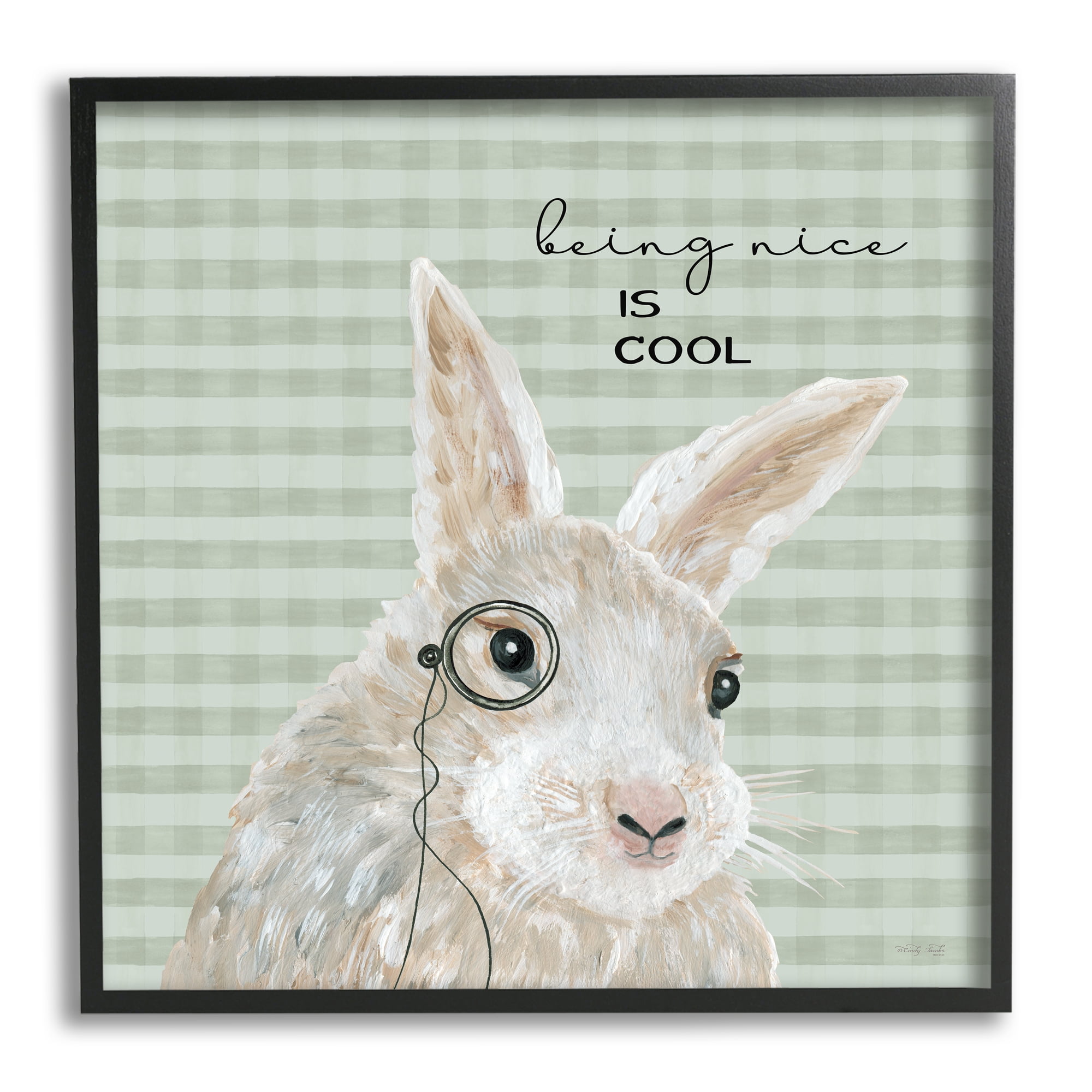 Stupell Being Nice Is Cool Gingham Bunny Animals & Insects Painting Black Framed Art Print Wall Art