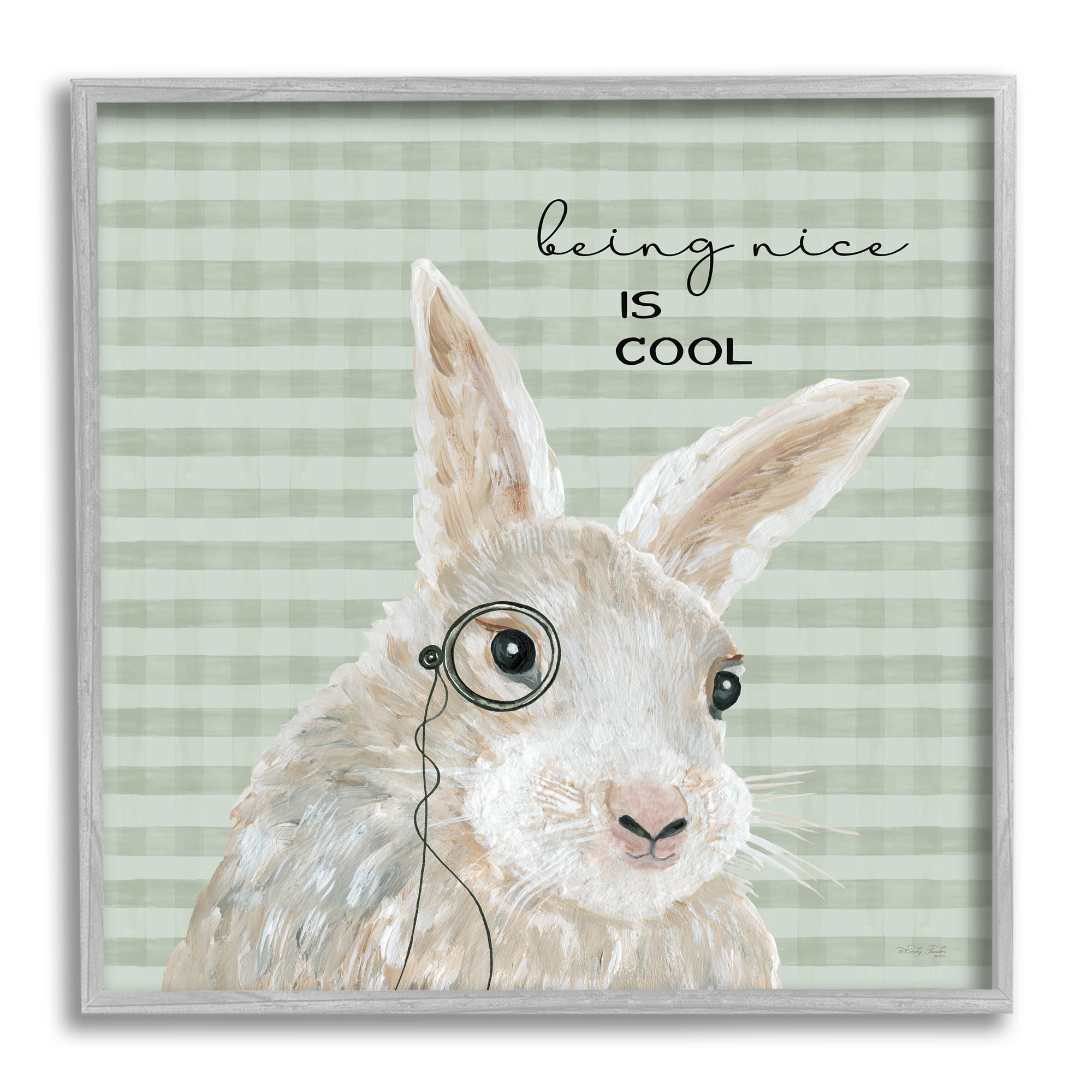 Stupell Being Nice Is Cool Gingham Bunny Animals & Insects Painting Gray Framed Art Print Wall Art