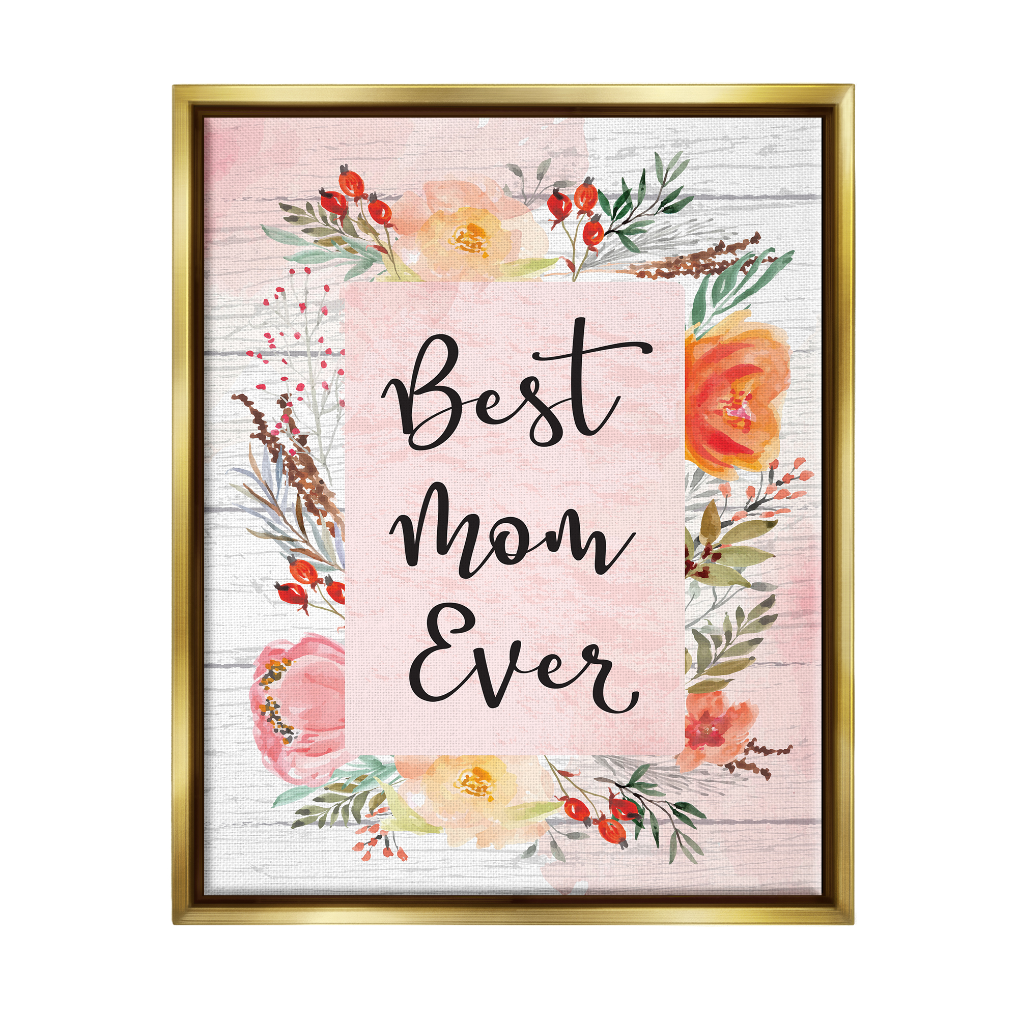 Stupell Best Mom Ever Floral Mother's Day Holiday Painting Gold Floater Framed Art Print Wall Art