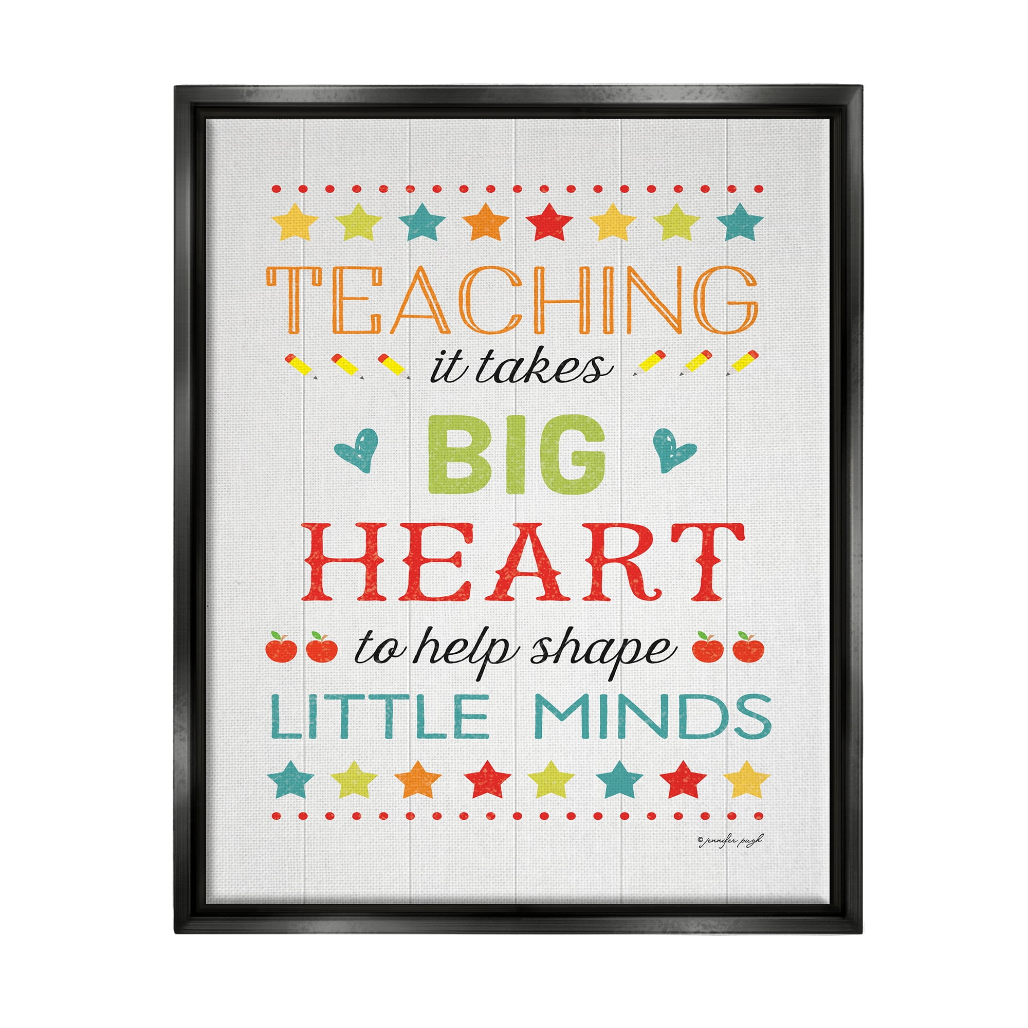 Stupell Big Heart Shapes Little Minds Teaching Inspirational Painting Black Floater Framed Art Print Wall Art