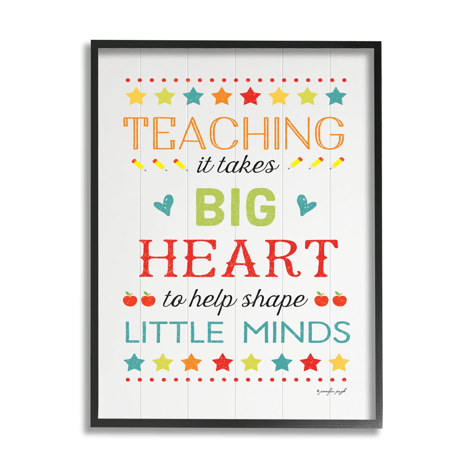 Stupell Big Heart Shapes Little Minds Teaching Inspirational Painting Black Framed Art Print Wall Art