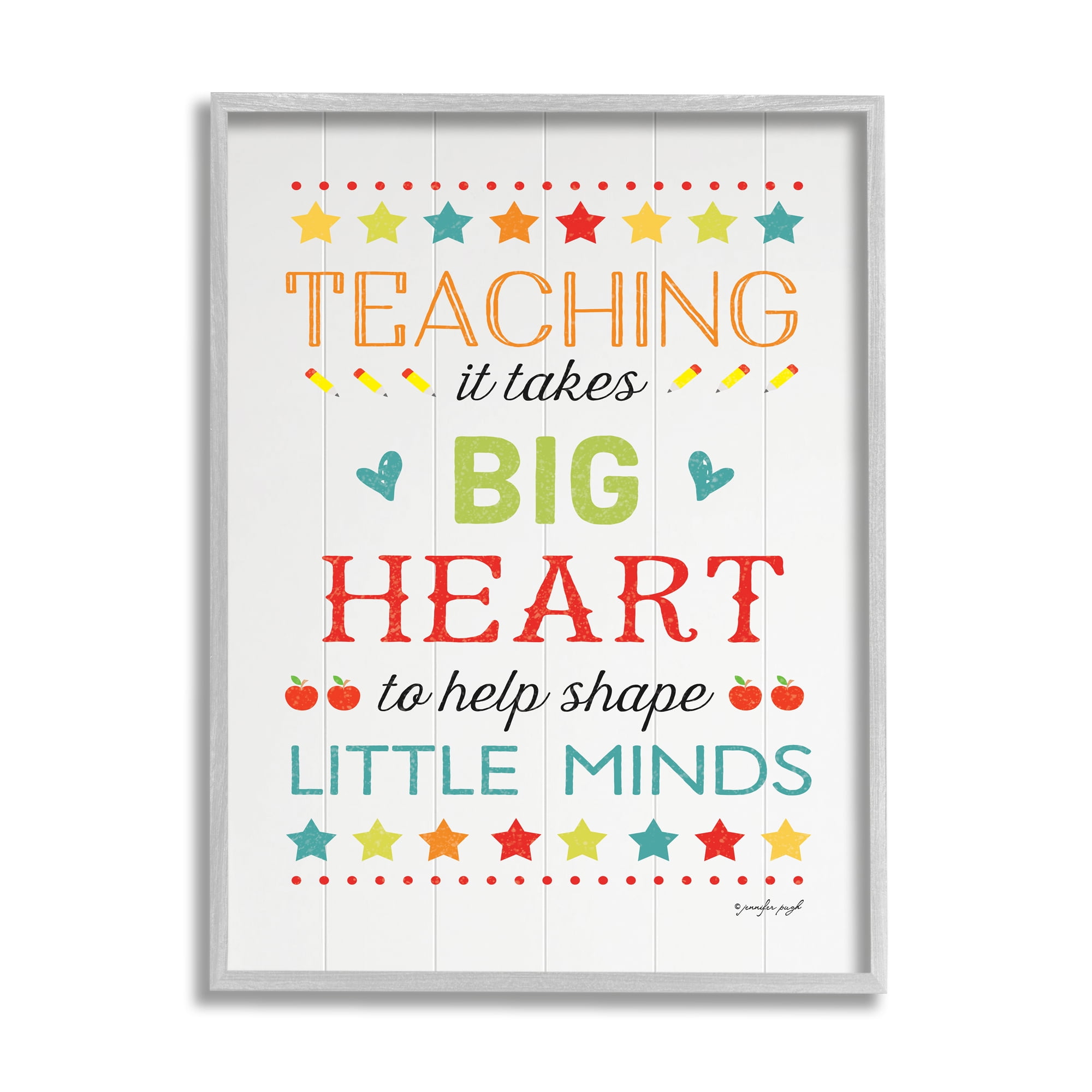 Stupell Big Heart Shapes Little Minds Teaching Inspirational Painting Gray Framed Art Print Wall Art