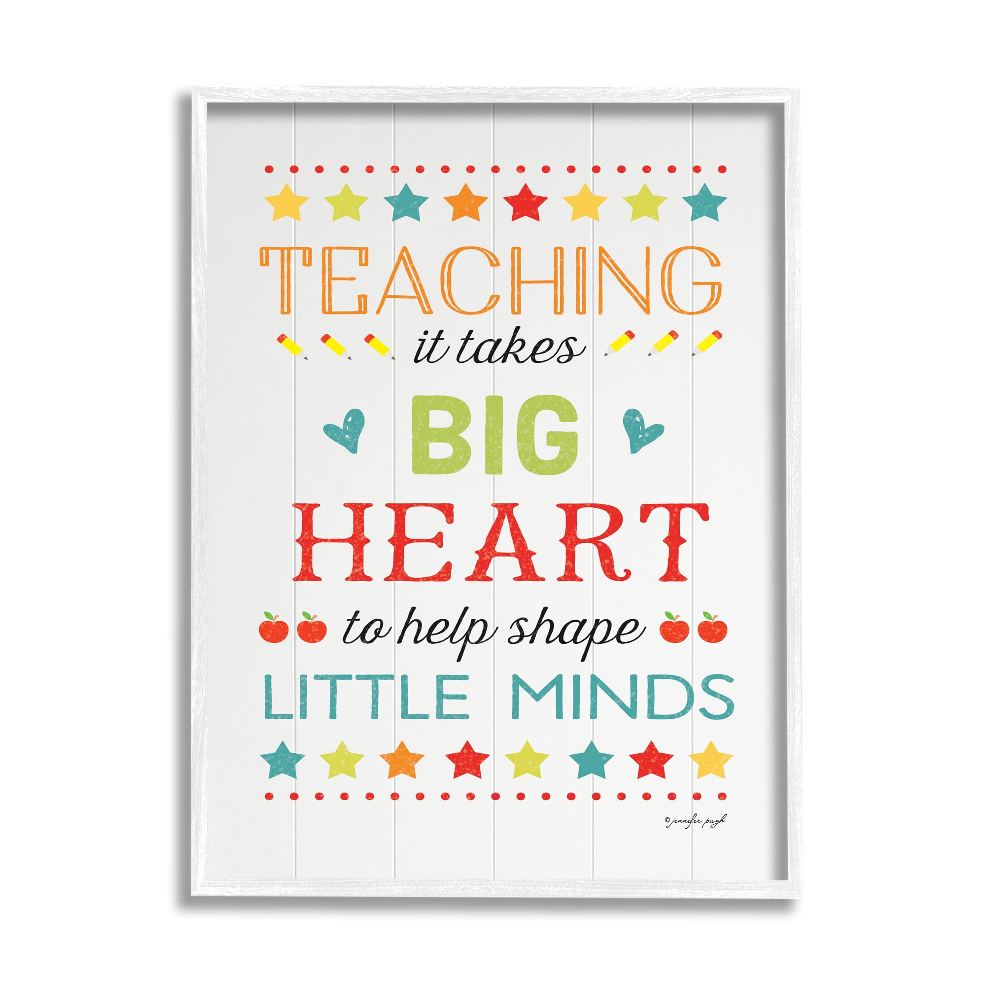 Stupell Big Heart Shapes Little Minds Teaching Inspirational Painting White Framed Art Print Wall Art