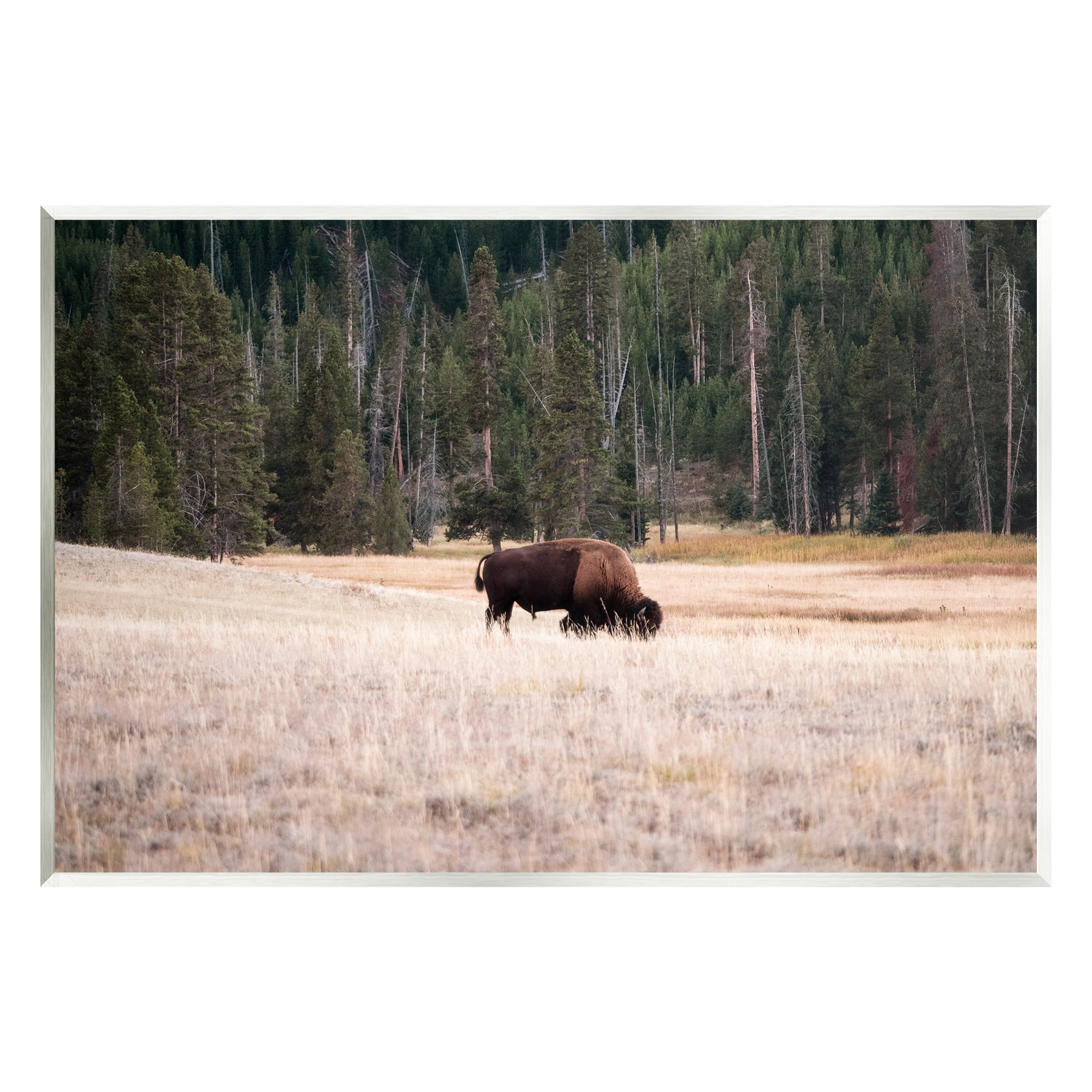 Rustic Brown and Beige MDF Wood Bison Landscape Wall Art