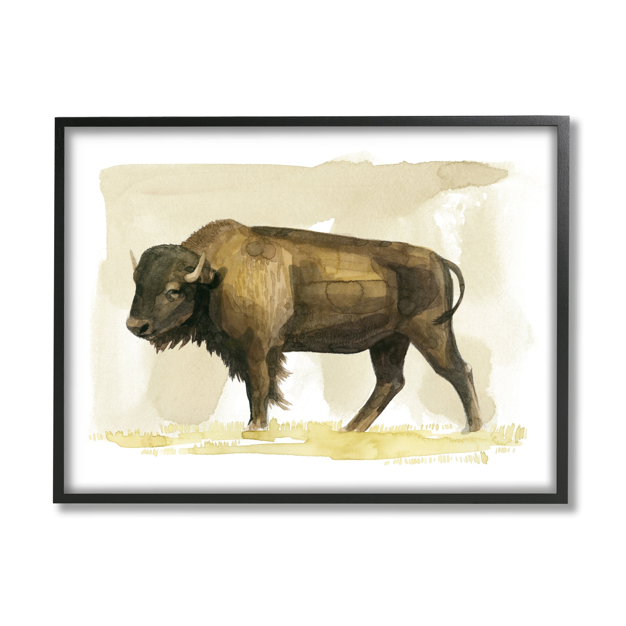 Stupell Bison Rural Animal Watercolor Animals & Insects Painting Black Framed Art Print Wall Art