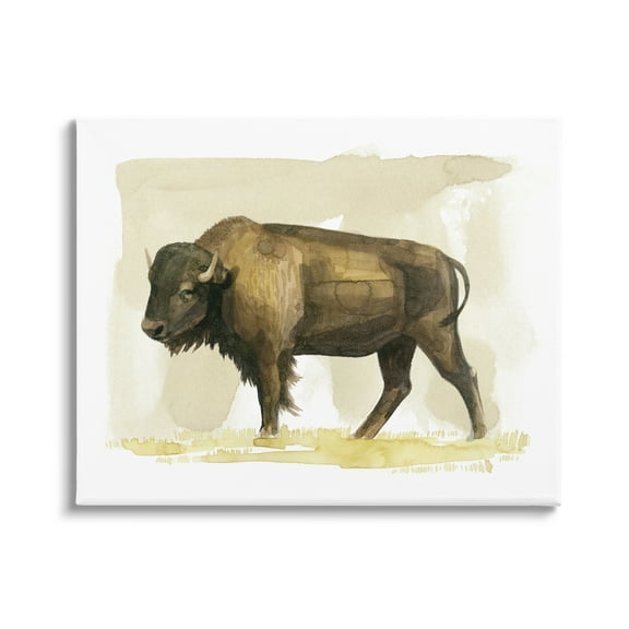 Stupell Bison Rural Animal Watercolor Animals & Insects Painting Gallery Wrapped Canvas Print Wall Art