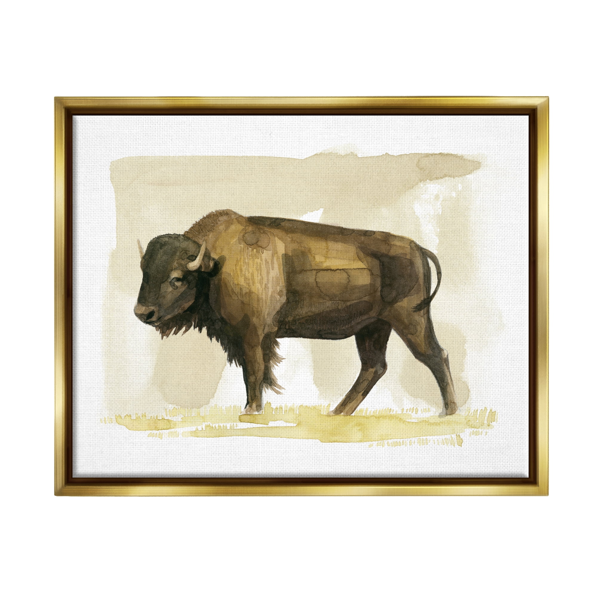 Stupell Bison Rural Animal Watercolor Animals & Insects Painting Gold Floater Framed Art Print Wall Art