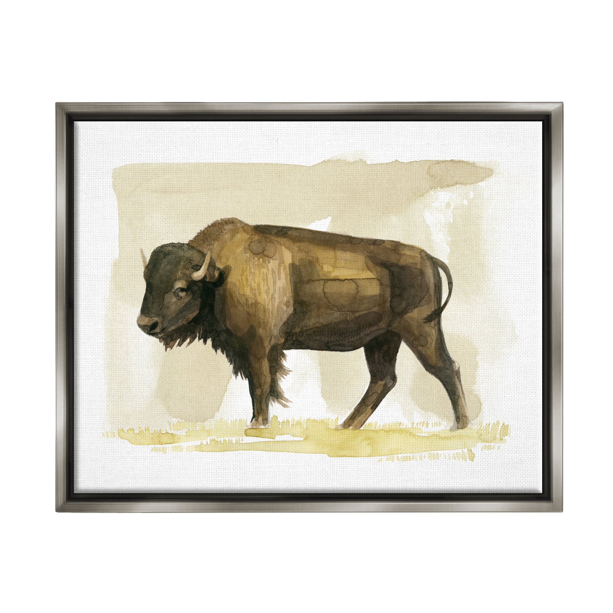 Stupell Bison Rural Animal Watercolor Animals & Insects Painting Gray Floater Framed Art Print Wall Art