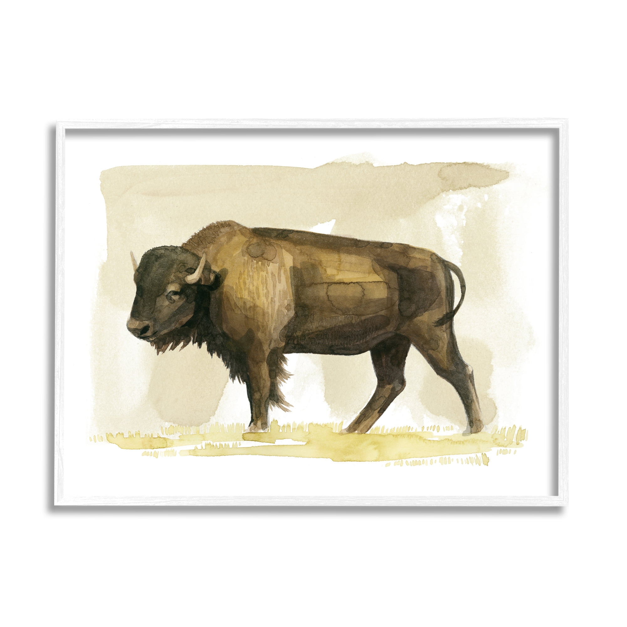 Stupell Bison Rural Animal Watercolor Animals & Insects Painting White Framed Art Print Wall Art