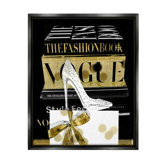 Stupell Black Glam Fashion Heels & Books Beauty & Fashion Painting Black Floater Framed Art Print Wall Art