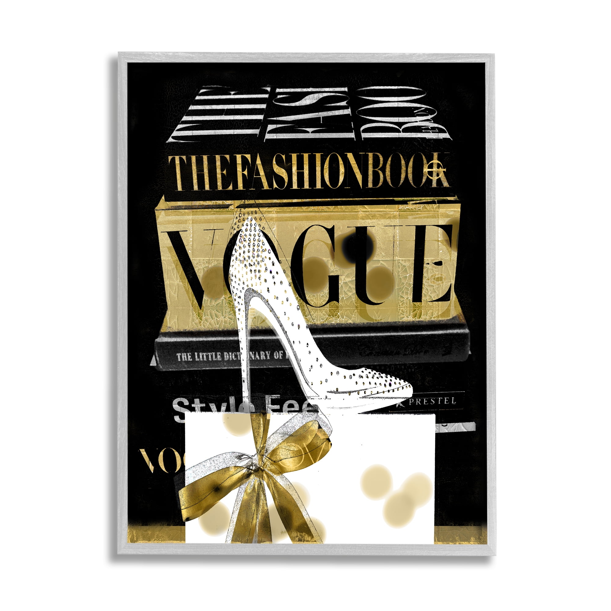 Stupell Black Glam Fashion Heels & Books Beauty & Fashion Painting Gray Framed Art Print Wall Art
