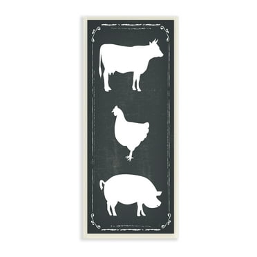 Stupell Black and White Farm Animal Silhouette Wall Plaque Art