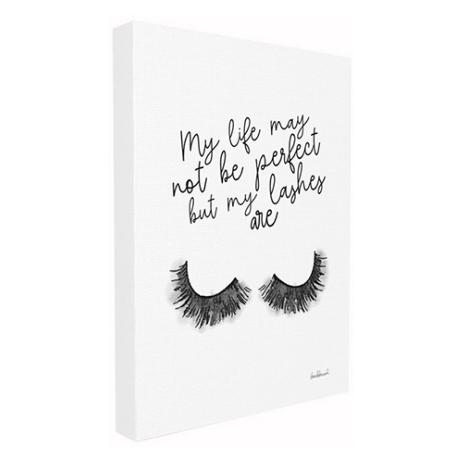 The Stupell Home Decor Collection Black and White Typography Perfect Lashes in Life Stretched Canvas Wall Art, 16 x 1.5 x 20