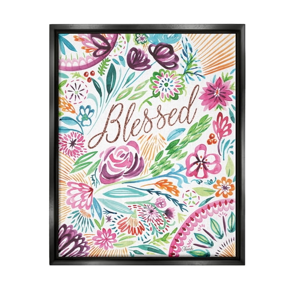Stupell Blessed Whimsical Flower Shapes Botanical & Floral Painting Black Floater Framed Art Print Wall Art
