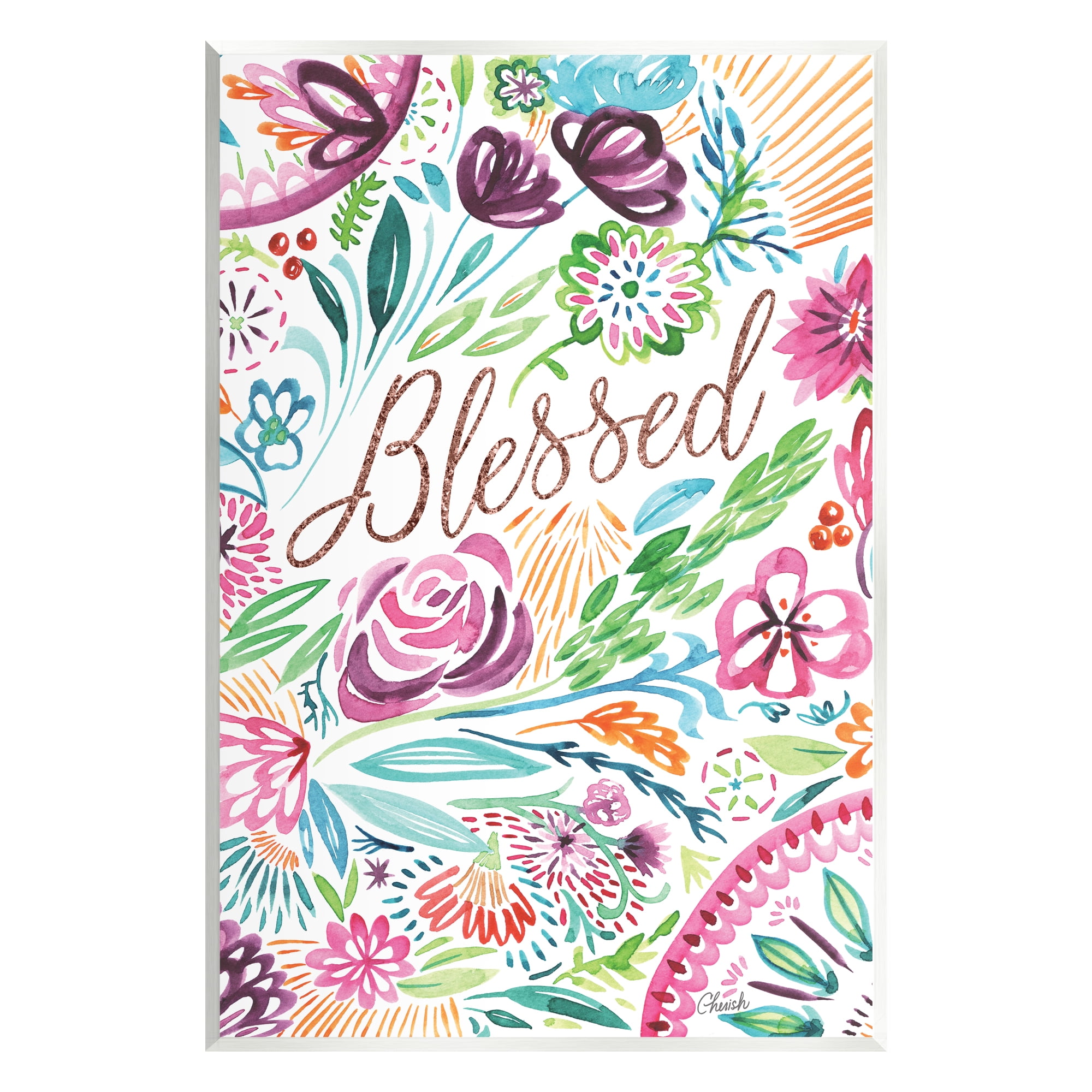 Stupell Blessed Whimsical Flower Shapes Botanical & Floral Painting Wall Plaque Unframed Art Print Wall Art
