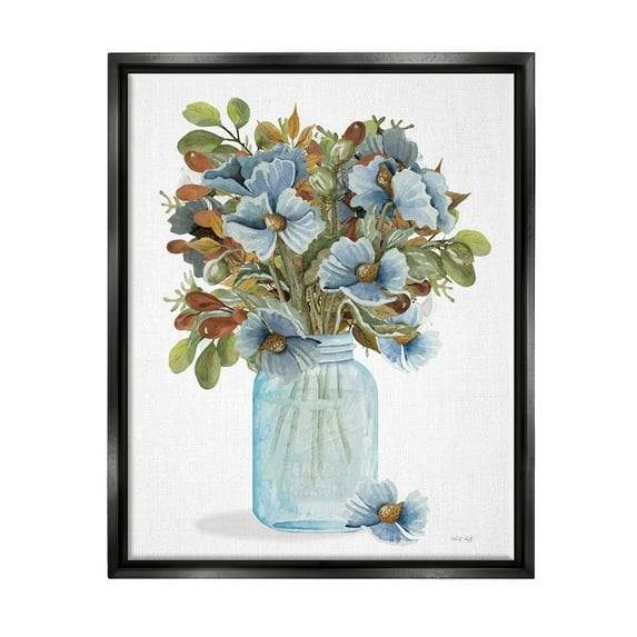 Stupell Blue Blooming Floral Bouquet Botanical & Floral Painting Black Floater Framed Art Print Wall Art