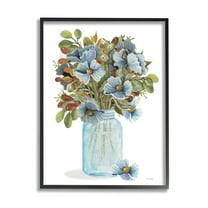 Stupell Blue Blooming Floral Bouquet Botanical & Floral Painting Black Framed Art Print Wall Art