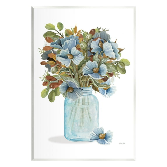Stupell Blue Blooming Floral Bouquet Botanical & Floral Painting Wall Plaque Unframed Art Print Wall Art