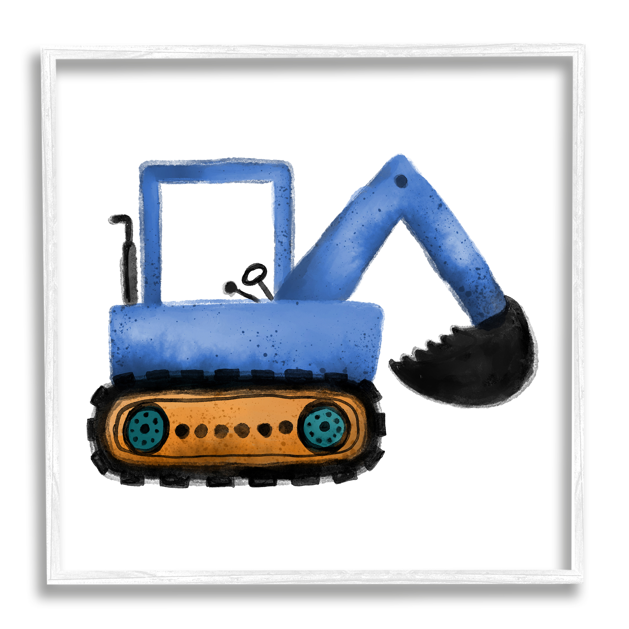 Stupell Blue Construction Excavator Vehicle Transportation Painting White Framed Art Print Wall Art